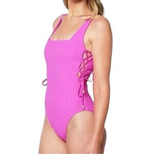 Sanctuary Sandbar Solids Lace-Up Amethyst One-Piece Ribbed Swimsuit